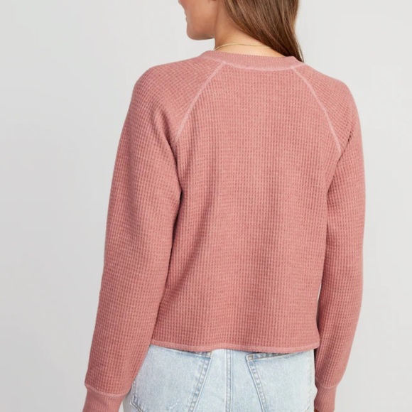 NWT OLD NAVY Waffle-Knit Henley Top Color: Dusty Pink - Picture 3 of 7